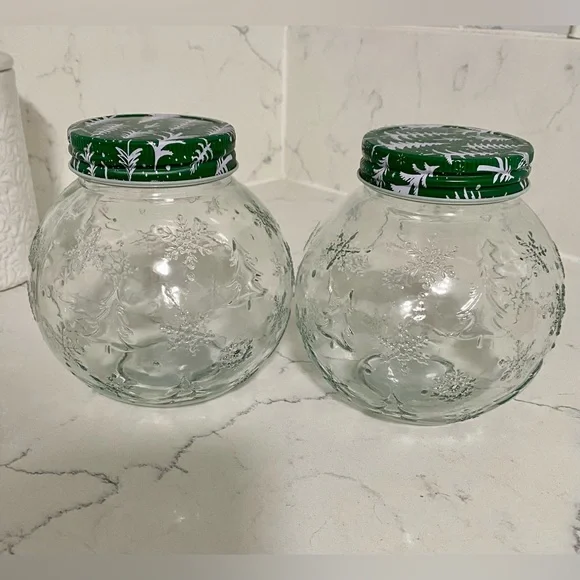 Two Holiday storage glass jars 🌲❄️ - Picture 1 of 4